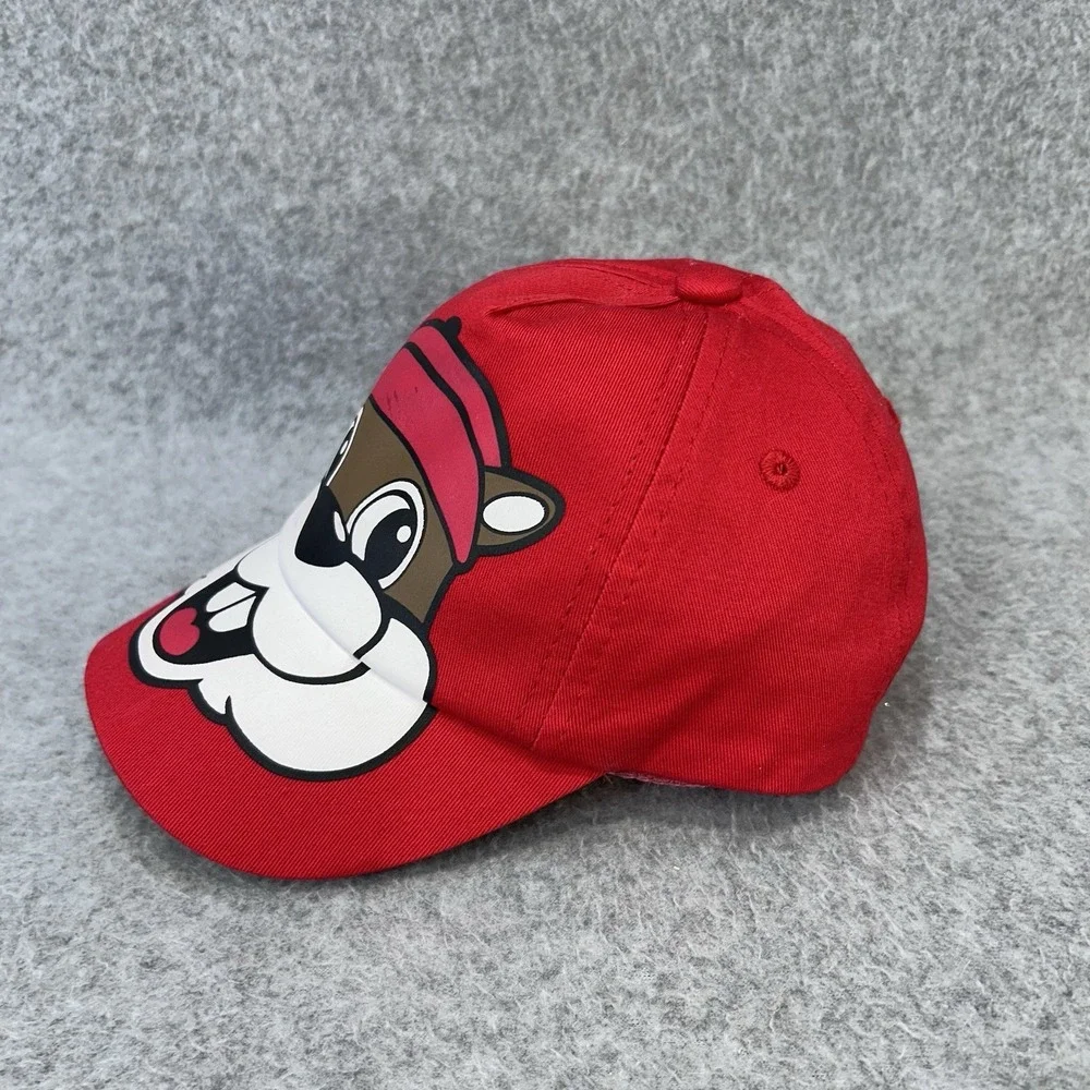 Buc-ee's Infant Beaver Face Ball Cap Red Elastic Back UPF 50+ Cotton